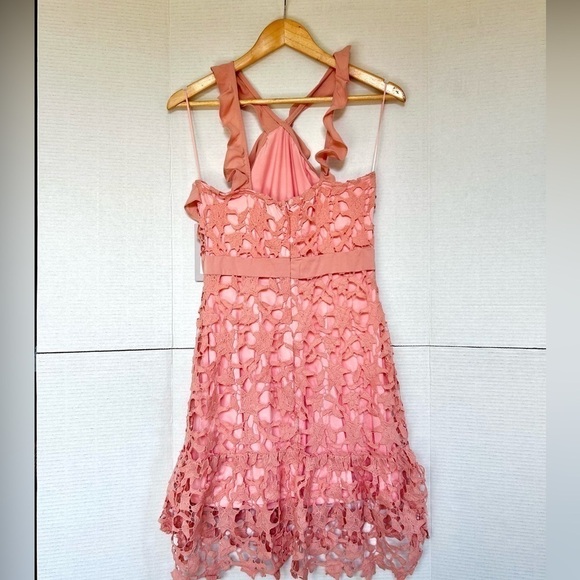 Anthropologie  Lucy Wang Dusty Rose Lace floral Dress size L - Picture 6 of 8